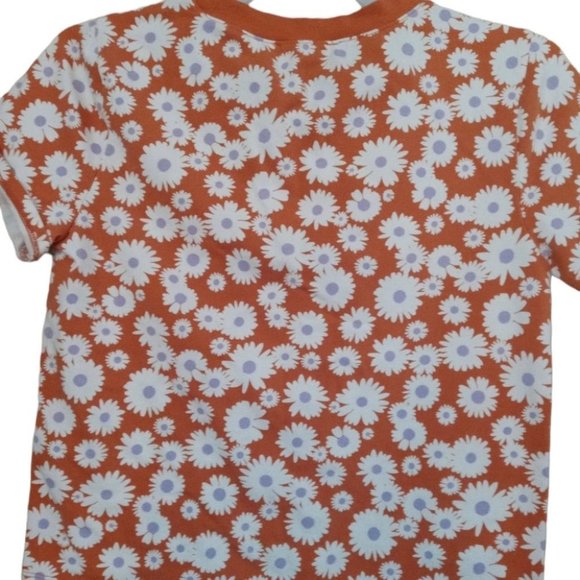 Forever 21 Floral Daisy Short Sleeve Cropped Top Crew Neck Casual Shirt Sz Large - Picture 4 of 5